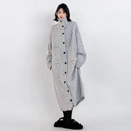 【アウター】秋冬新作 グレー ゆったり ロングカーディガン ニットコート 韓国風【FCシリーズ】