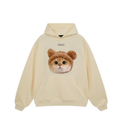 【トップス】🐱アメリカンストリート猫プリントクルーネックスウェット ユニセックス コットン オーバーサイズ 秋冬コーデ【FCシリーズ】