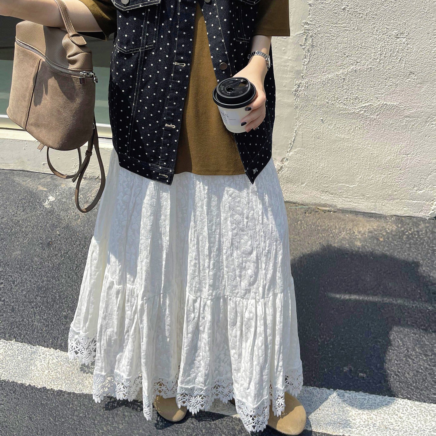 【ボトムス】 初秋新作 ロングスカート ふんわりフェミニン デザイン性 小众レース切り替えスカート