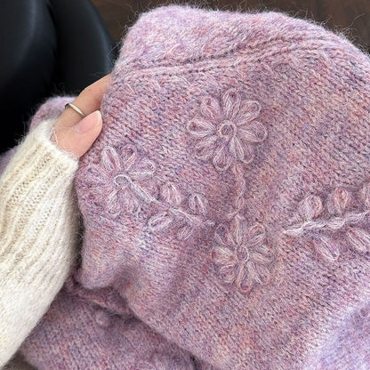 【アウター】春 秋 冬 立体 手作り フラワー 刺繍 ニッ トカーディガン 【JZシリーズ】