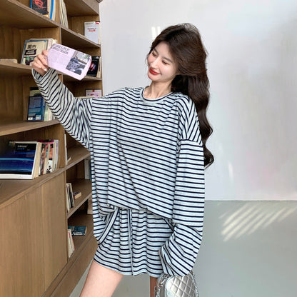 2点セット！【セットアップ】着回し最強すぎる✨ ストライプトップス×ショートパンツ 上下セット 夏コーデ ラクなのにおしゃれ見え【JZシリーズ】