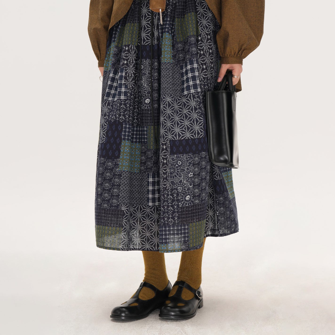 【ボトムス】レトロ 切替 スカート レディース 大きいサイズ ミディアム丈 Aライン フレアスカート チェック パッチワーク ロングスカート 初秋【SHシリーズ】【JZシリーズ】