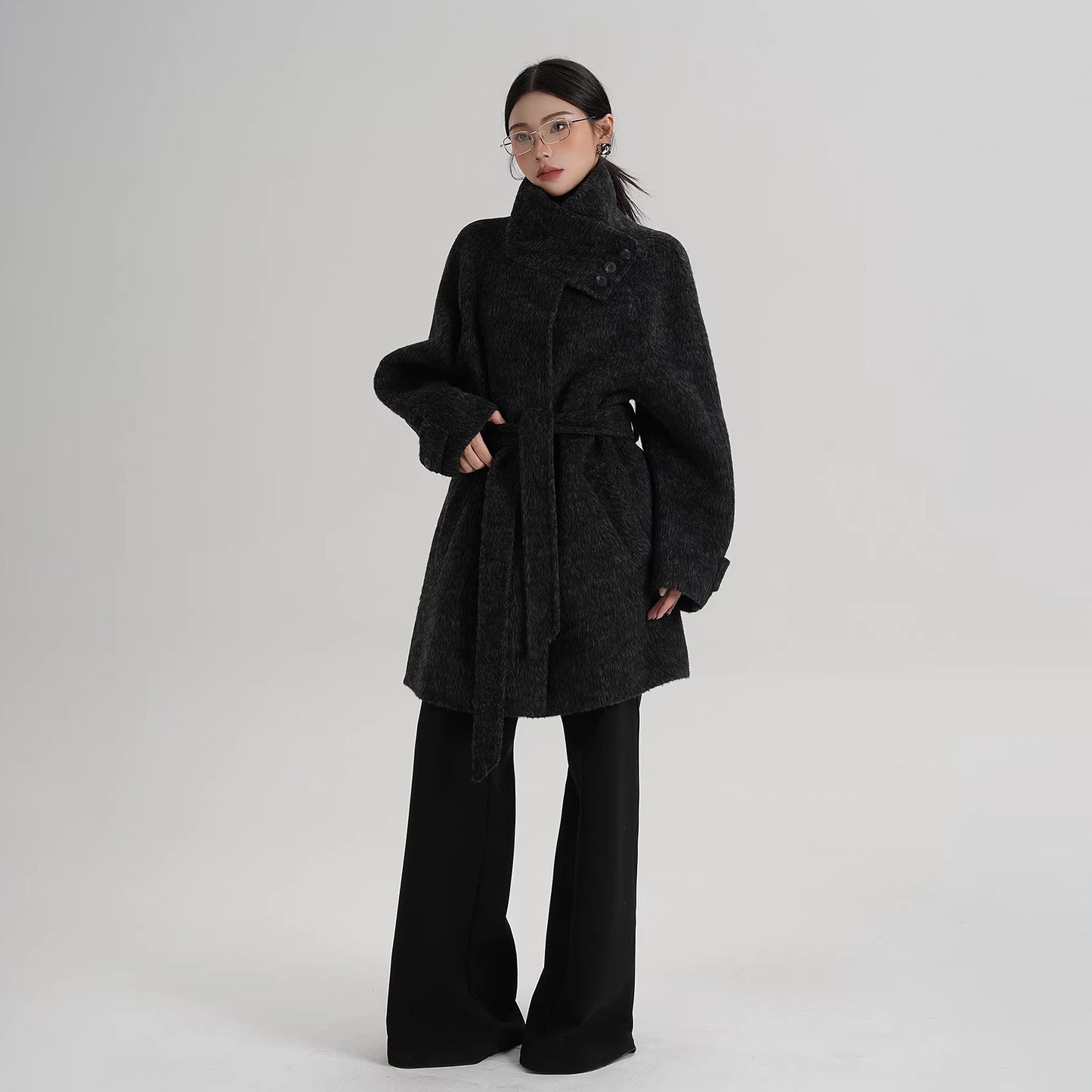 【アウター】ウール100% 高品質 ミドルコート レディース 立ち襟 ゆったり 上質 秋冬【JZシリーズ】