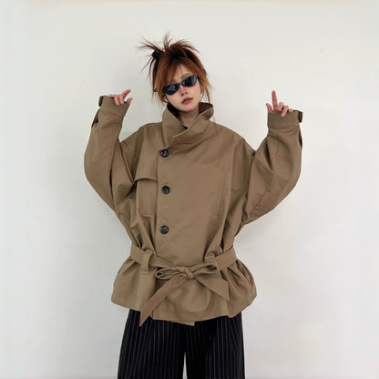 【アウター】レトロ シングルブレスト ワイドカラー エレガント トレンチコート【FCシリーズ】