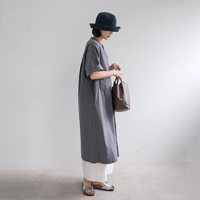 【ワンピース】シャツワンピース レディース 夏 半袖 ポケット付き ゆったり ミディ丈 リラックスシルエット【JZシリーズ】
