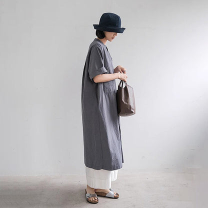 【ワンピース】シャツワンピース レディース 夏 半袖 ポケット付き ゆったり ミディ丈 リラックスシルエット【JZシリーズ】
