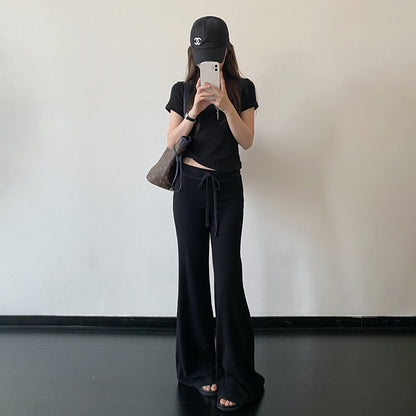 【ボトムス】レディース フレアパンツ ハイウエスト 美脚 脚長効果 ストレッチ 柔らかい 細見え ロングパンツ カジュアル 春夏【FCシリーズ】