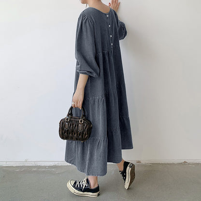 【24AW】【ワンピース】流行の予感 ゆったり 合わせやすい デニム長袖ワンピース