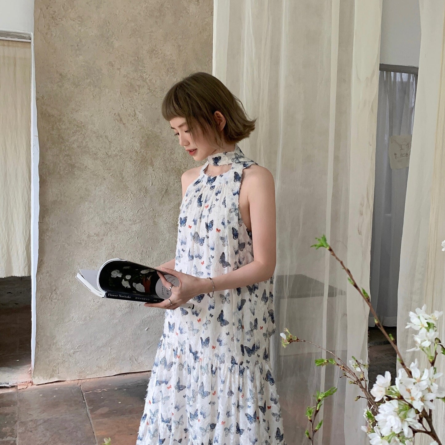 【ワンピース】定番アイテム再販売 夏 蝶 フレンチフラワー リゾート風 ノースリーブ ワンピース 【SHシリーズ】