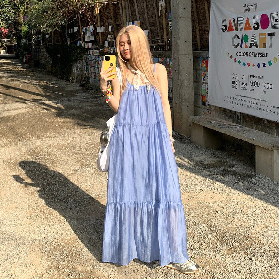 M~4XL【ワンピース】大きいサイズ ノースリーブワンピース レディース 夏 キャミワンピース Aライン 配色デザイン リゾートスタイル ゆったり体型カバー【JZシリーズ】
