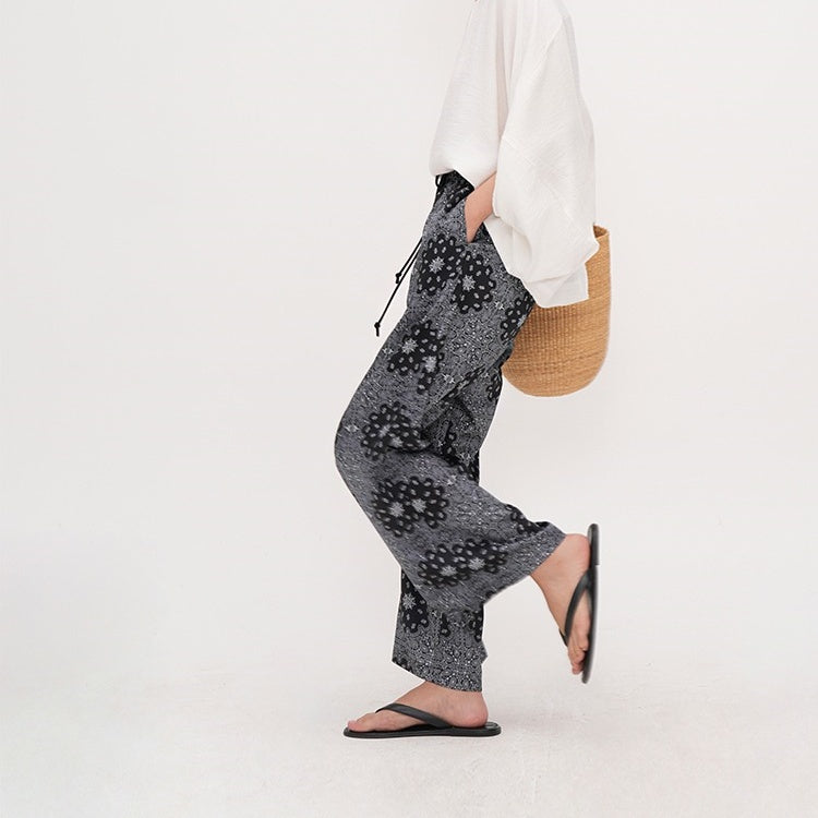 【ボトムス】【15日内発送】夏 アセテート ウエストゴム 九分丈 パンツ 【SHシリーズ】