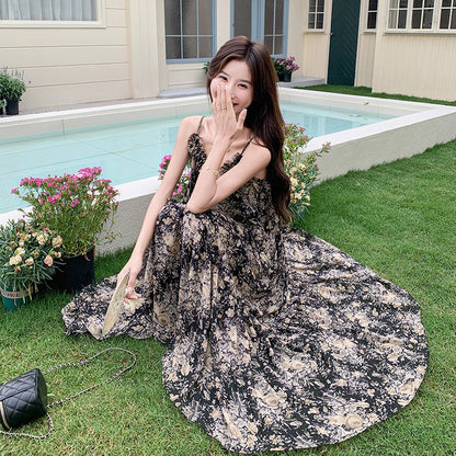 【ワンピース】ビーチリゾート風 温かみフラワー ノースリーブキャミソールワンピース【SHシリーズ】