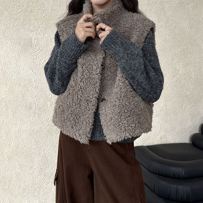 【トップス】秋冬 ノースリーブベスト レディース 秋冬 ウール×スエード フェイクファーベスト【JZシリーズ】