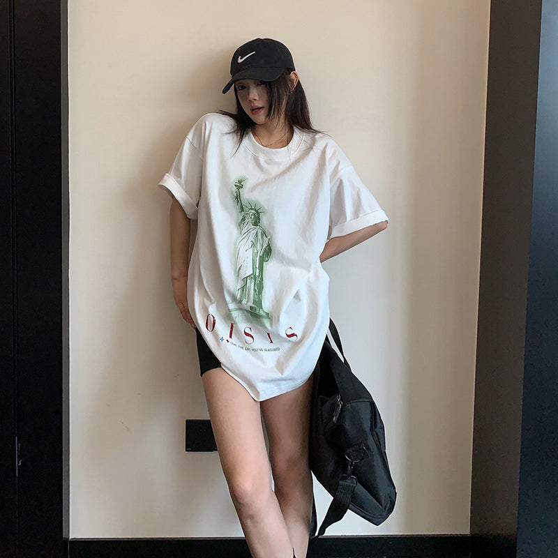 【トップス】アメリカンヴィンテージ風 プリント 半袖Tシャツ レディース 綿100％ オーバーサイズ カジュアル【FCシリーズ】