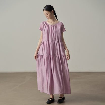【ワンピース】ワンピース レディース ティアード 半袖ワンピース フリルスリーブ ロング丈 ゆったり フェミニン【JZシリーズ】【10～15日内発送】