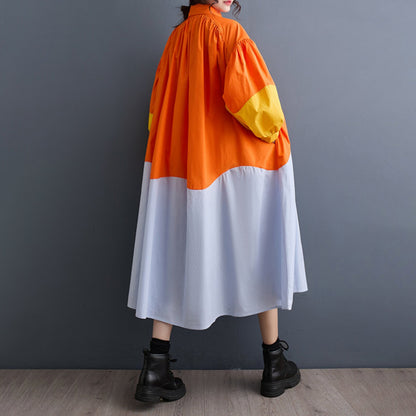 60%OFF⭐️期間限定【ワンピース】韓国風 カジュアル 配色 ランタンスリーブ ゆったり ミディ 春夏新作  長袖 シャツワンピース【JZシリーズ】