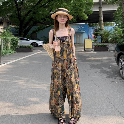 【ボトムス】夏新作 ゆったりルーズスタイル Vネック キャミサロペット オールインワン【SHシリーズ】