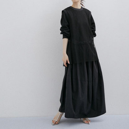 【24AW】【ワンピース】切り替え フェイクツーピース ハイウエスト 長袖ワンピース【AHシリーズ】