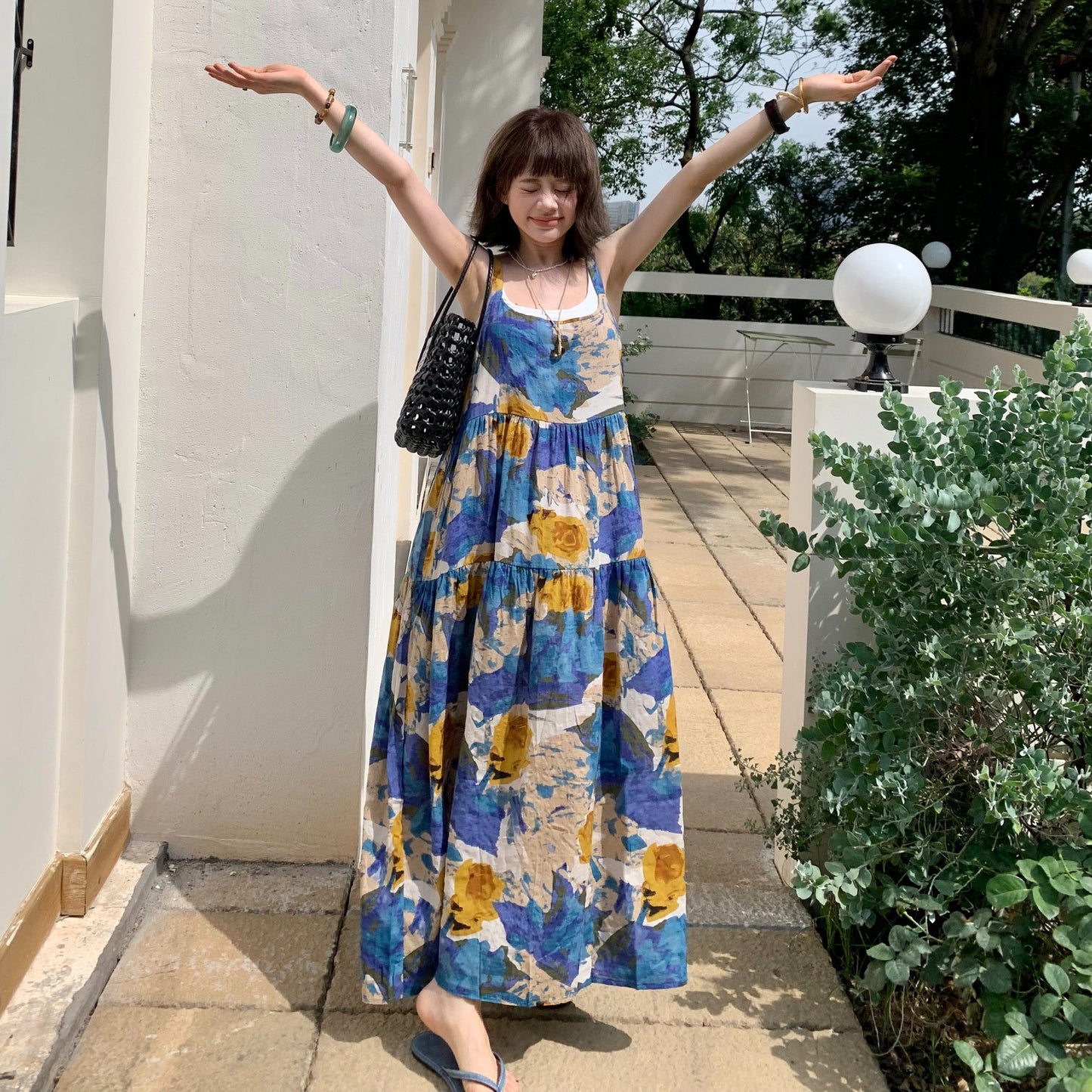 🏆ランキング上位【ワンピース】夏新作 アート染め ゆったり着痩せ ノースリーブワンピース 体型カバー リラクシーシルエット【SHシリーズ】