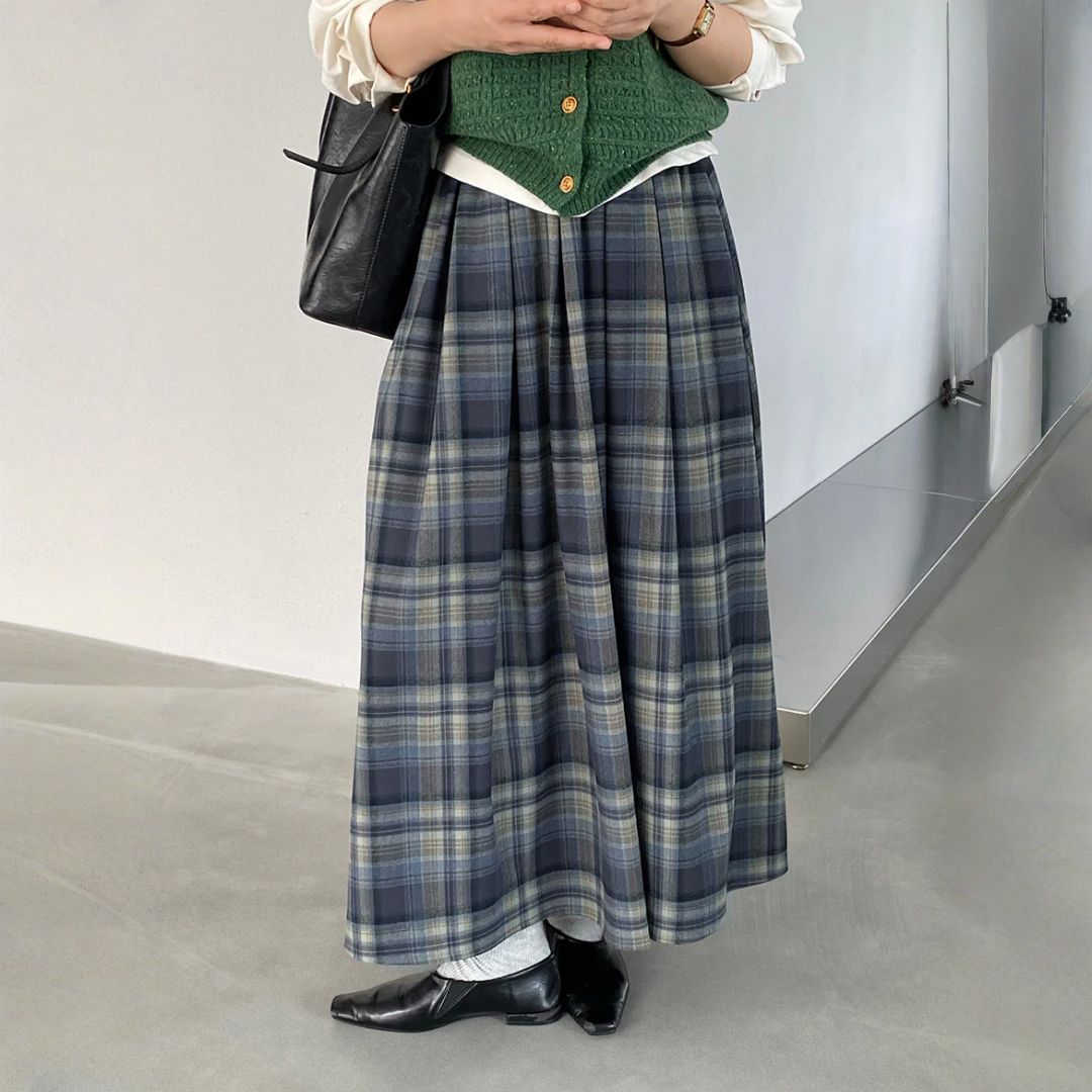 【ボトムス】春 秋 冬 チェック柄 スクール風 ロング丈 Aラインスカート 【JZシリーズ】