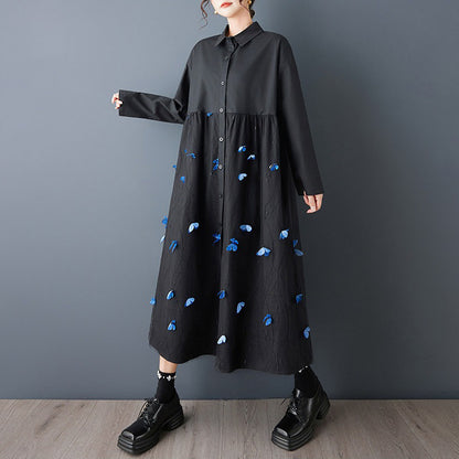 【ワンピース】花柄チュール切替シャツワンピース レディース 春秋新作 大きいサイズ ゆったり 長袖 大人可愛い【SHシリーズ】