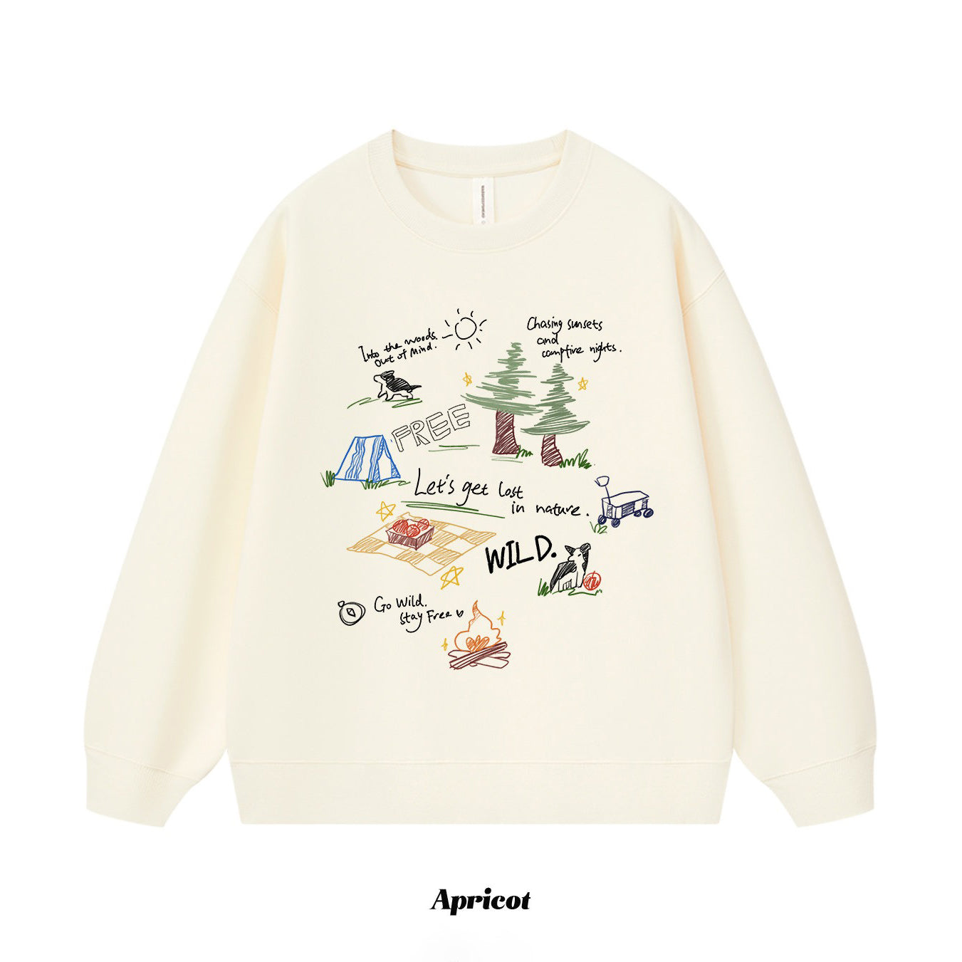 6カラー | S~3XL【トップス】アウトドアグラフィック 手描き風 デザイナーズシリーズ クルーネックスウェット 学院風 ゆったり パーカー【FCシリーズ】