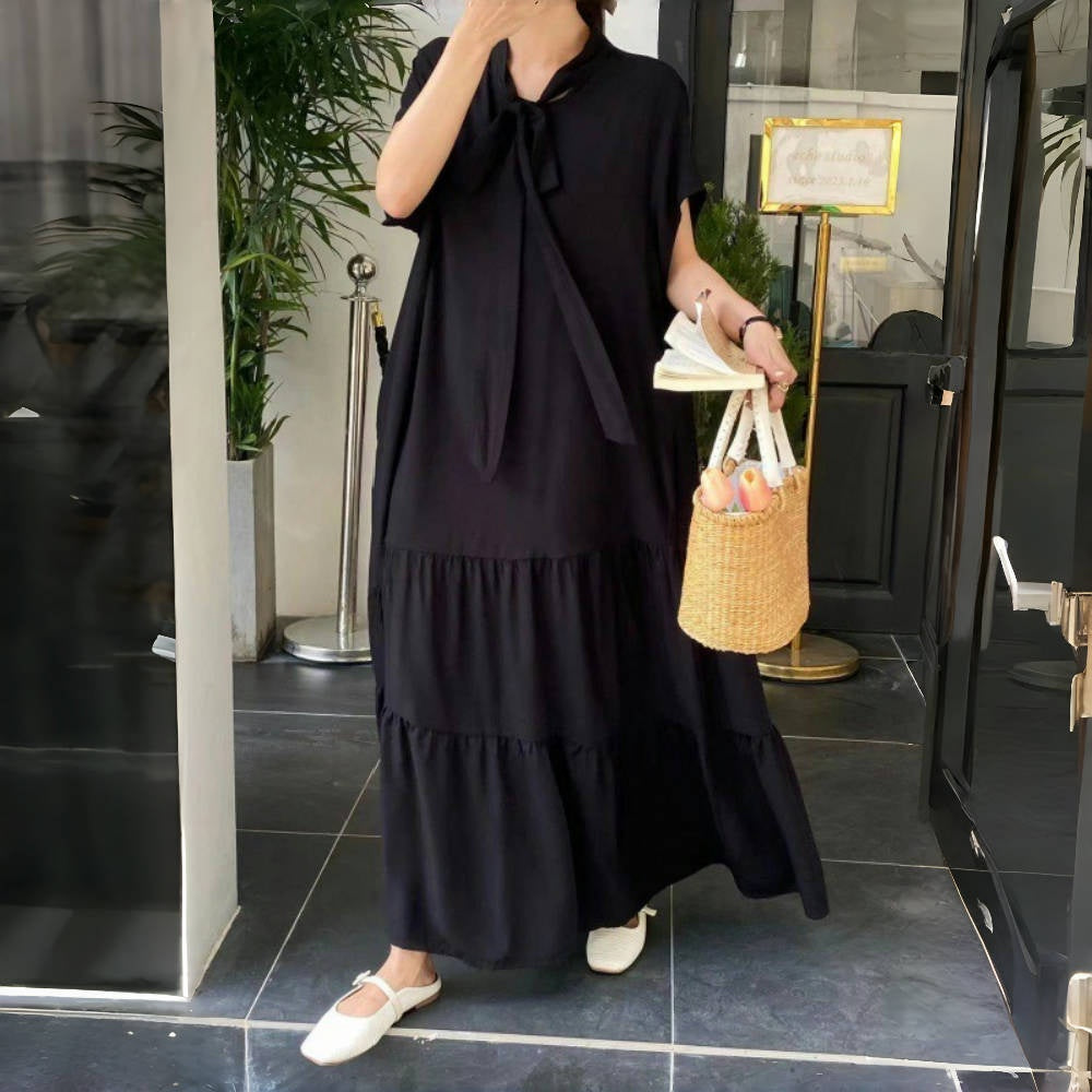 【ワンピース】夏 ゆるリラックス シンプル 無地 半袖 ワンピース