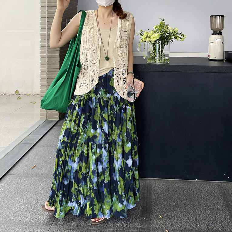 【ボトムス】夏新作 フレンチエレガンス 高腰スリム効果 レトロ花柄デザインスカート【SHシリーズ】