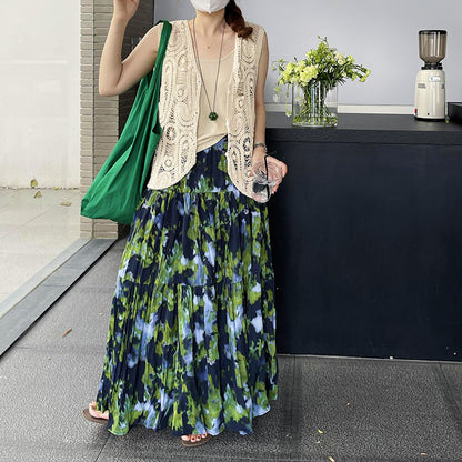 【ボトムス】夏新作 フレンチエレガンス 高腰スリム効果 レトロ花柄デザインスカート【SHシリーズ】