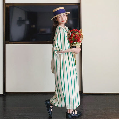 【ワンピース】夏 フレンチデザイン ゆったり ファッションカジュアル ストライプ 半袖ワンピース【SHシリーズ】