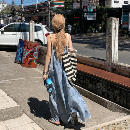 【ワンピース】夏新作 アート水墨画デザイン ゆったりカジュアル リラックスシルエット ノースリーブキャミワンピース【SHシリーズ】