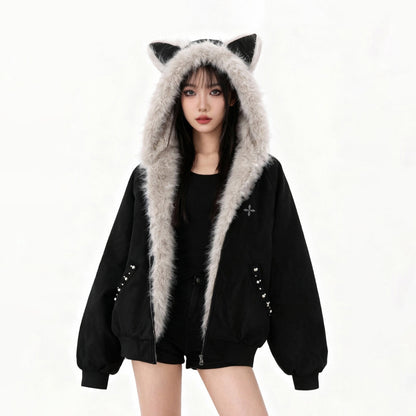 【アウター】デビルモチーフ アメリカンスタイル 裏起毛 綿入れコート ユニセックス 秋冬【FCシリーズ】【15～20日内発送】