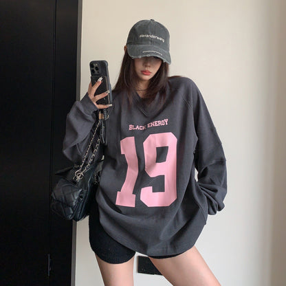 【トップス】スポーティーなユニフォーム風長袖Tシャツ レディース 初秋 ゆったり こなれ感【FCシリーズ】