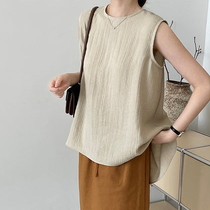 【トップス】レディース デザインベスト バックスリット入り クルーネック ノースリーブ 上品 きれいめ 通勤トップス 春夏【JZシリーズ】