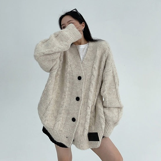 【アウター】春 秋 冬 厚手 Vネック ゆったり カーディガン ジャケット 【FCシリーズ】