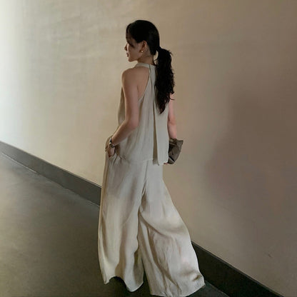 2点セット！【セットアップ】夏 エレガント ハイネック タンクトップ＋ワイドレッグスカート上下セット【JZシリーズ】