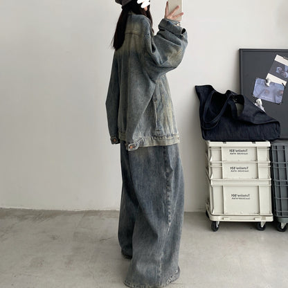 【単品注文】【セットアップ】春 秋 夏 ヴィンテージ風 オーバーサイズ ジャケット＋パンツ 2点上下セット【FCシリーズ】