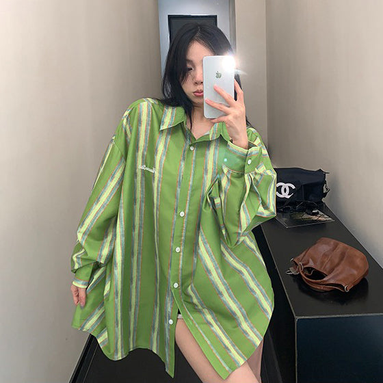 【トップス】上品リラックス感 縦ストライプ 長袖シャツ レディース【FCシリーズ】