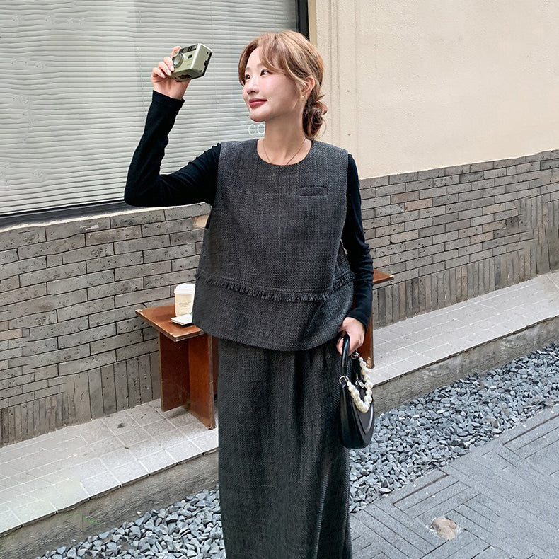 3点セット！【セットアップ】レトロ カジュアル タンクトップ＆Tシャツ＆スカート 上下セット 上品 トレンド感 大人気 かわいい三点セット【JZシリーズ】