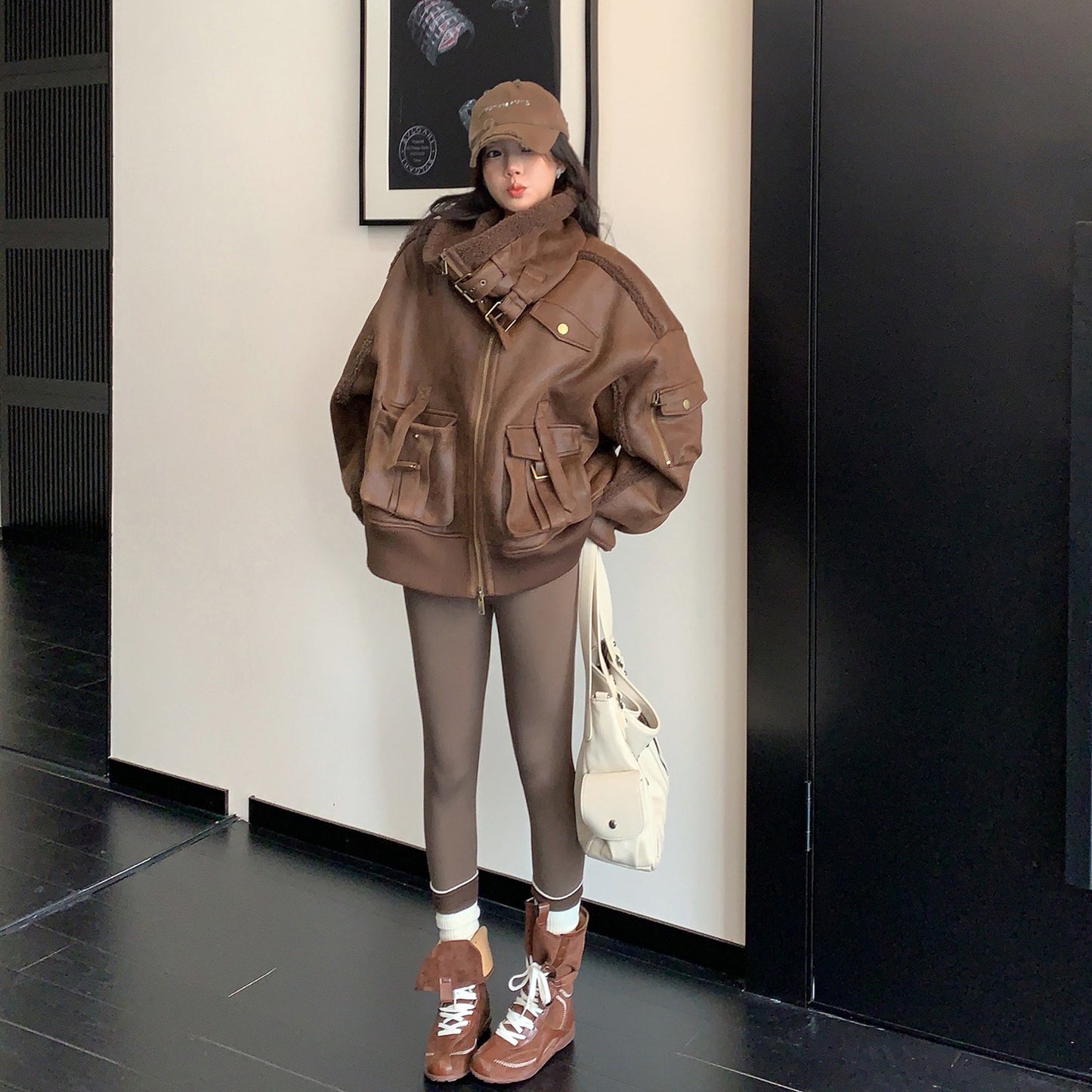 【アウター】重厚感◎スエード調中綿ジャケット レディース 冬のレトロライダース風 綿入れコート【FCシリーズ】【18~25日発送】