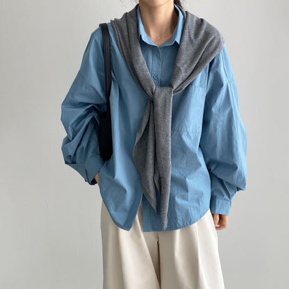 【トップス】アート系 デザインシャツ レディース バルーンスリーブ 韓国風 無地 ゆるカジュアル 上品ブラウス【JZシリーズ】