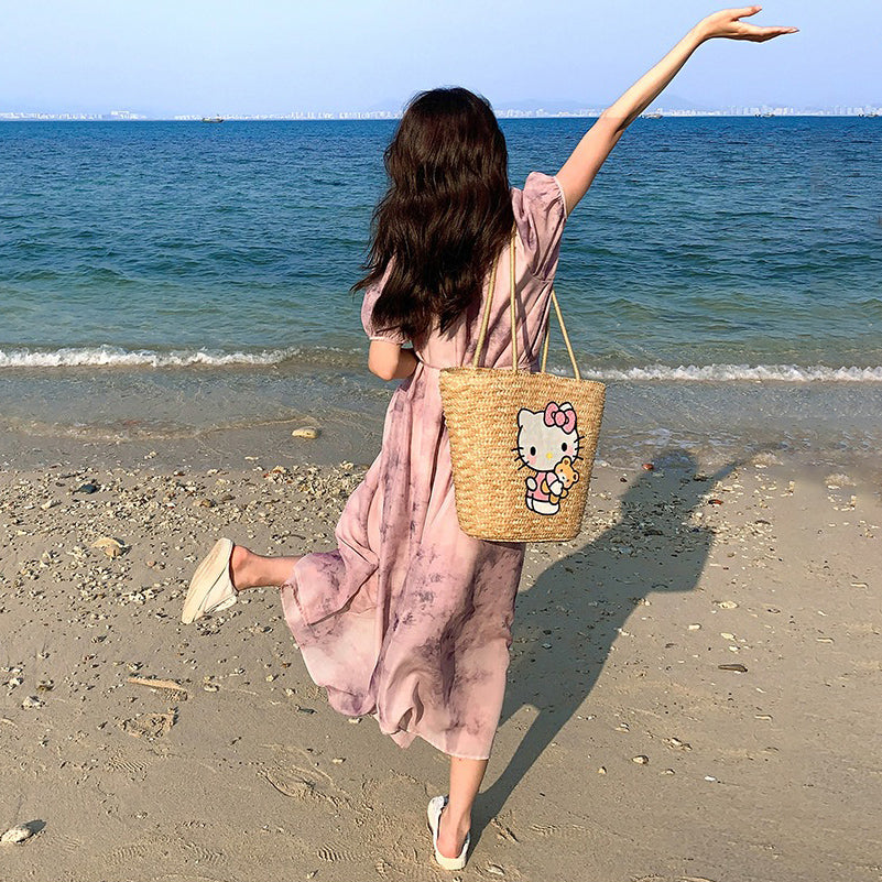 【ワンピース】フレンチ風 夏 優しい ラフなリゾート風 半袖ワンピース【SHシリーズ】