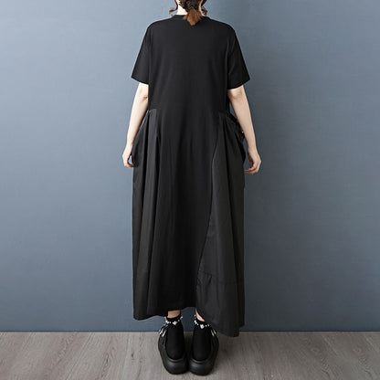 【ワンピース】夏新作 ゆったりカジュアル ドローストリング 中長丈 ニット 半袖ワンピース【AHシリーズ】