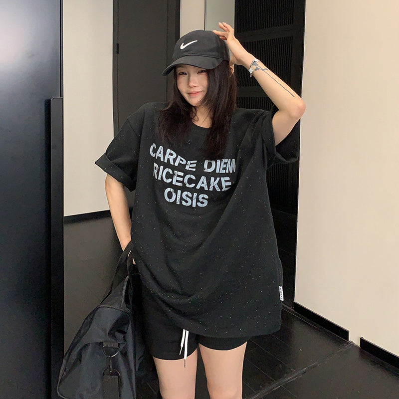 【トップス】ストリート系 ヴィンテージ加工 スノーフレーク柄Tシャツ 夏 レディース ルーズ 半袖【FCシリーズ】