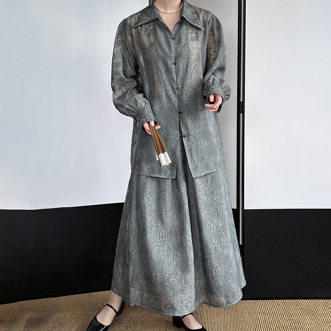 【24AW】【ボトムス】チャイナ風 日焼け止め シャツ+スカート上下セット