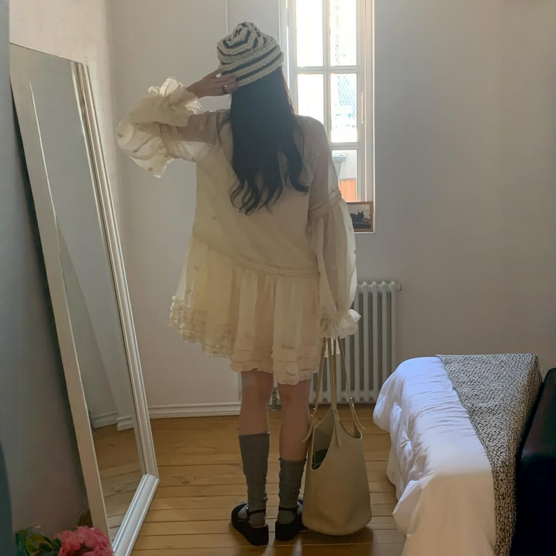 【ワンピース】春 秋 冬 刺繍  キュート フレアスリーブ ワンピース 【JZシリーズ】