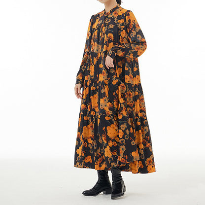 【ワンピース】ボヘミアン風 超フレア 長袖 ロングワンピース 春新作 大きいサイズ レディース ゆったり 体型カバー トレンドワンピース【SHシリーズ】