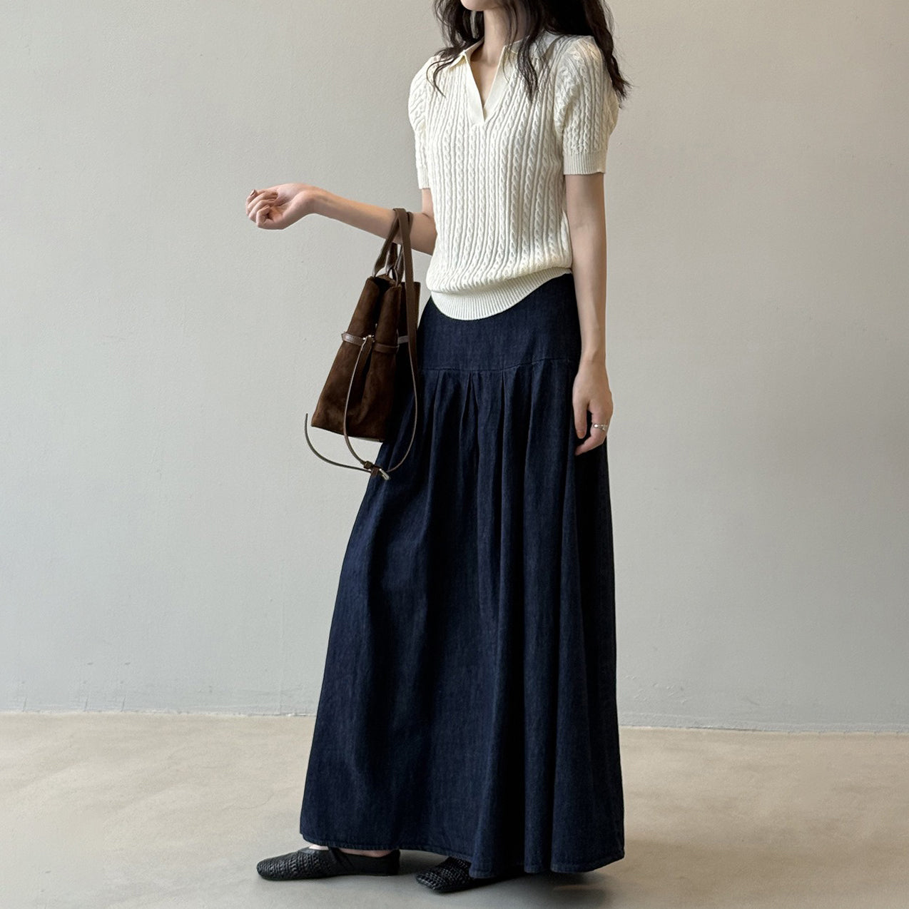 【トップス】ヴィンテージケーブル編みポロニット 半袖Tシャツ レディース 秋 Vネック スリムショート丈トップス【JZシリーズ】