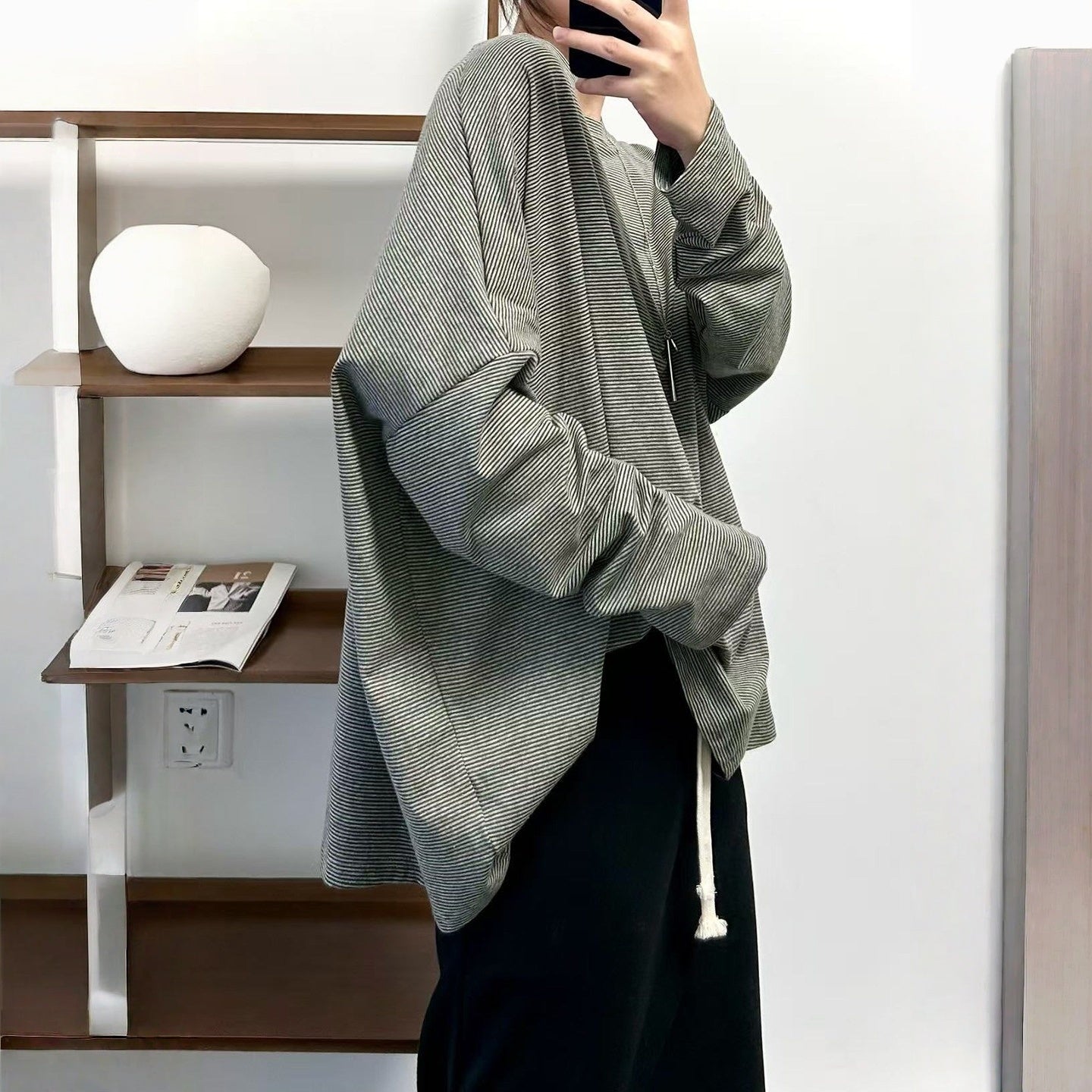 【トップス】クラシック 細ボーダー オーバーサイズ 長袖Tシャツ 【FCシリーズ】