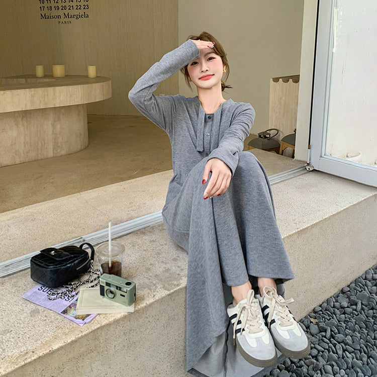 【ワンピース】フレンチ風 長袖ニットワンピース レディース すっきり見え エレガント【JZシリーズ】